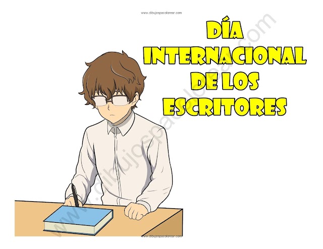 Día Internacional de los Escritores dibujo a color y para colorear